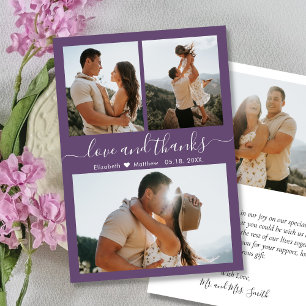 Elegant Thanks Script Mauve Photo Collage Wedding  Thank You Card