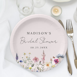 Elegant Wildflower Meadow Blush Pink Bridal Shower Paper Plates