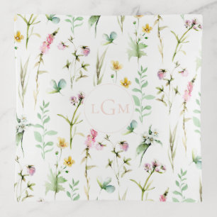 Elegant Wildflower Pattern Monogram Trinket Tray