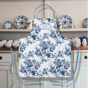 English Garden Floral Blue and White Grandmother Apron