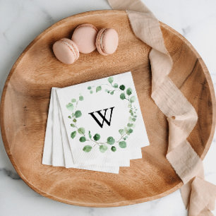 Eucalyptus Modern Calligraphy Monogram Wedding  Napkins