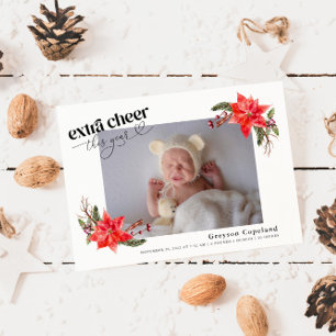 Extra Cheer Holiday Baby Photo Birth Announcement