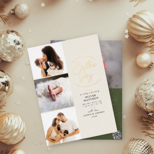 Extra Joy Photo Green Holiday Birth Announcement