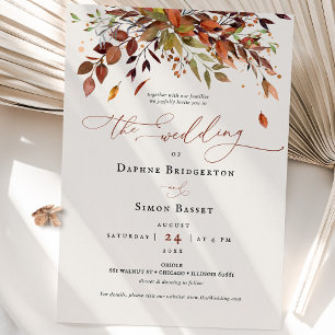 Fall Wedding Invitation Burnt Orange Modern Script