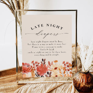 Fall Wildflower Late Night Diapers Baby Shower Poster