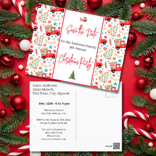 Family Christmas Party Save the Date Red Truck Postcard