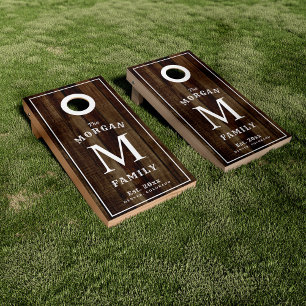 Family Monogram Dark Wood Cornhole Set