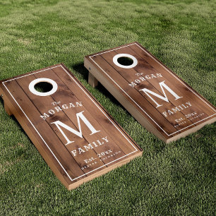 Family Monogram Light Wood Styled Cornhole Set