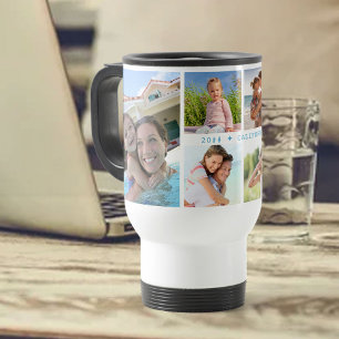 Family Photo Collage with 6 Photos and Custom Text Travel Mug