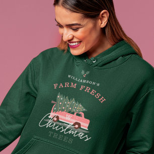 Family's Farm Fresh Christmas Trees Pink Retro Van Hoodie