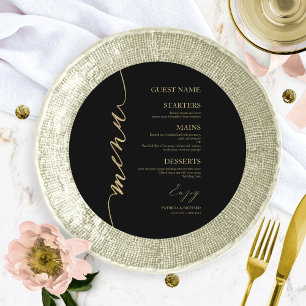 Fancy Script Round Wedding Menu Card For Plate