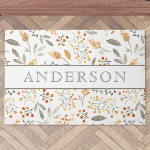 Farmhouse Autumn Leaves Family Name Doormat