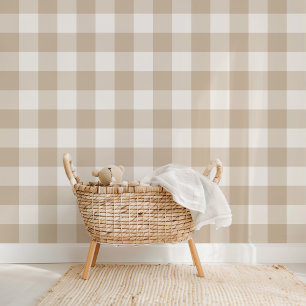 Farmhouse Gingham Khaki Tan Wallpaper