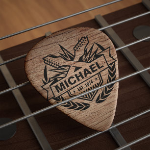 Faux Wood Modern Guitarist Personalised Logo Guitar Pick