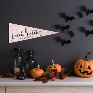 Feeling Witchy   Monogram Halloween Pennant Flag