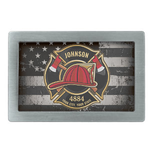 Firefighter NAME Fireman Fire Department USA Flag Belt Buckle