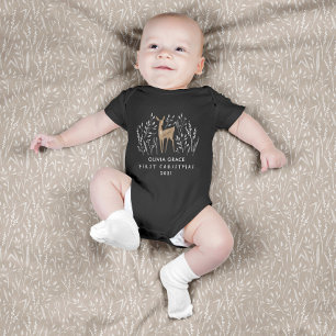 First Christmas natural reindeers delicate modern Baby Bodysuit