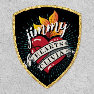 Flaming Heart Tattoo Custom Name Patch