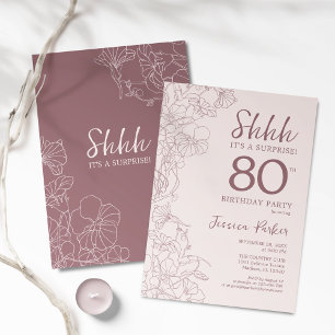 Floral Pink Mauve Surprise 80th Birthday Invitation