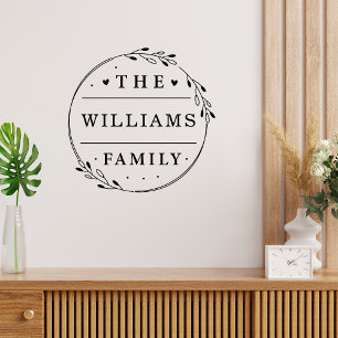 Floral Wreath Custom Family Name Black Script Wall Decal