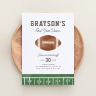 Football First Year Down 1st Birthday Party Invitation