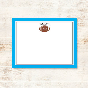 Football Name & Number Blue Stationery Note Card