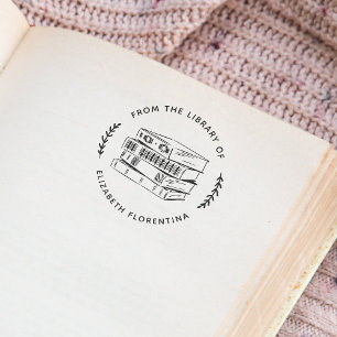 From The Library Of   Simple Leaves Modern Book Rubber Stamp