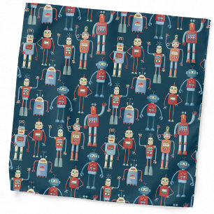 Fun 1950s Style Retro Robot Pattern Dark Bandana