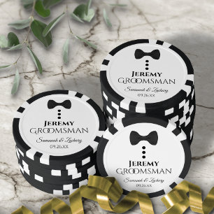 Fun Black Bow Tie & Buttons Groomsman Wedding Poker Chips