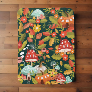 Fun Fairy Garden Autumn Leafs Mushrooms & Pumpkins Baby Blanket