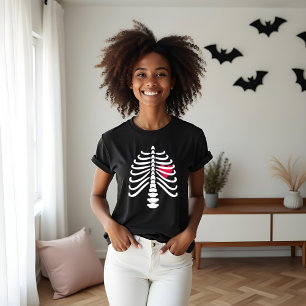 Fun White Skeleton Rib Bones & Heart Halloween Tri-Blend Shirt