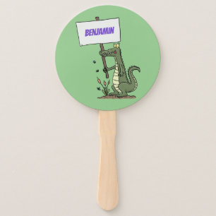 Funny crocodile aligator with sign cartoon hand fan