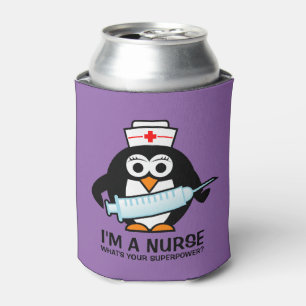 Funny nursing can cooler with cute penguin nurse