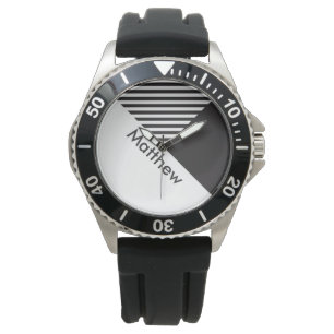 Geo Abstract Minimal Black White Stripes Name Watch