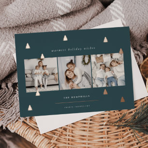 Gilded Forest   Elegant Christmas Photo Collage Foil Holiday Card