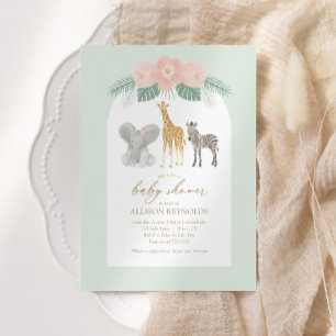 Girl Safari Animals Baby Shower Invitation