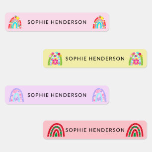 Girly Rainbow Name School Kids' Labels