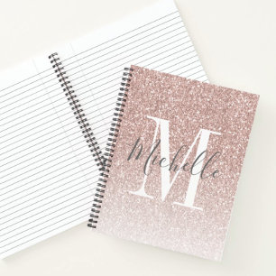 Girly Rose Gold Blush Pink Glitter Monogram Name Notebook