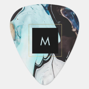 Glam Modern Ink Swirls with Monogram Guitar Pick