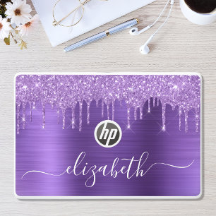 Glitter Purple Drips Monogrammed HP Laptop Skin