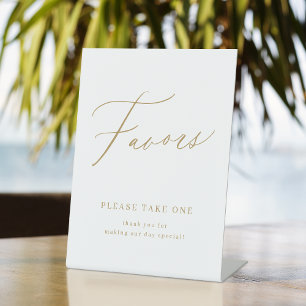 Gold Elegant script wedding favors please take one Pedestal Sign