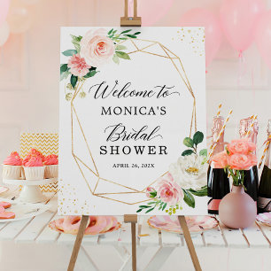 Gold Geometric Blush Pink Floral Bridal Shower Foam Board