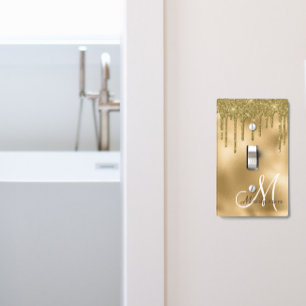 Gold Monogram Glitter Drips Pretty Girly Light Switch Cover