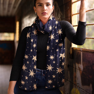 Gold Stars Navy Sky Trendy Starry Pattern Scarf