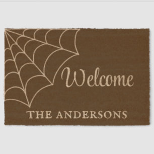 Goth Spiderweb Black and White Personalized Doormat