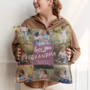 Grandma gift 8 photo grandchild simple typography throw pillow