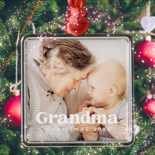 Grandma Photo Christmas Holiday Simple Modern Chic Metal Ornament