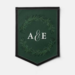 Green Monogram Initials Laurel Wreath Pennant