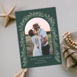 Greenery Arch Modern Script Photo Christmas Holiday Card