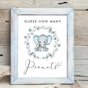 Guess How Many Peanuts Elephant Baby Shower Game Poster